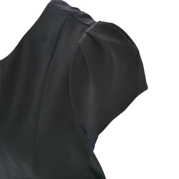 Zara Basic Black‎ Short-Sleeve Dress With Pleated Skirt & Back Zipper Closure - Picture 6 of 8